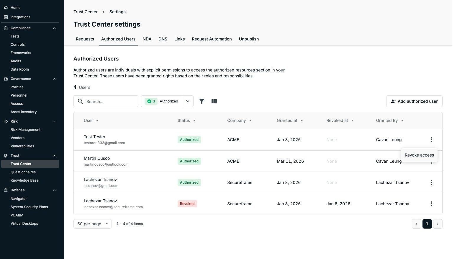 Screenshot showing the Revoke access option.
